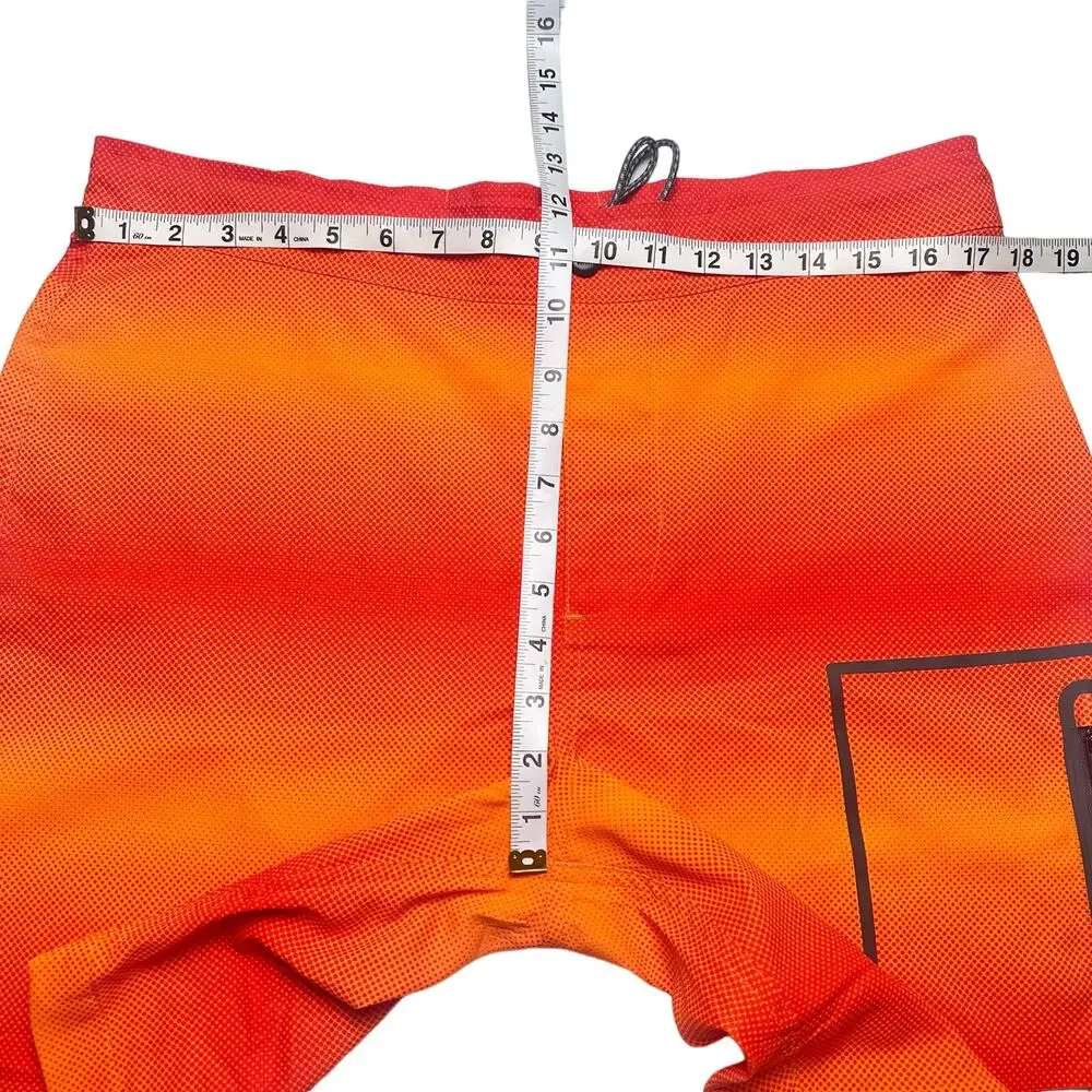 Mack Weldon | Men | Orange Spark Pulse Stripe Beach Swim Board Shorts | Sz 33/34